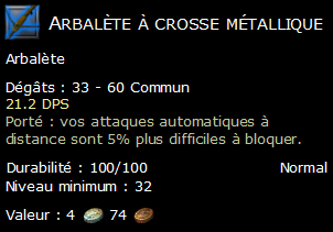 Arbalète à crosse métallique