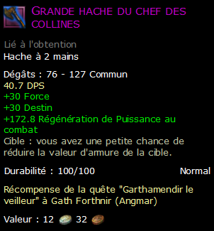 Grande hache du chef des collines