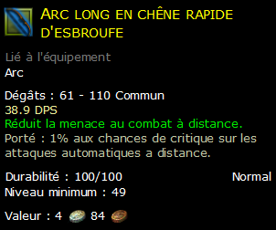 Arc long en chêne rapide d'esbroufe