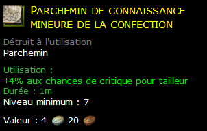 Parchemin de connaissance mineure de la confection