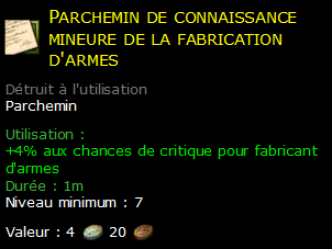 Parchemin de connaissance mineure de la fabrication d'armes