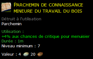 Parchemin de connaissance mineure du travail du bois