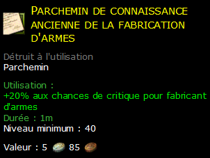 Parchemin de connaissance ancienne de la fabrication d'armes