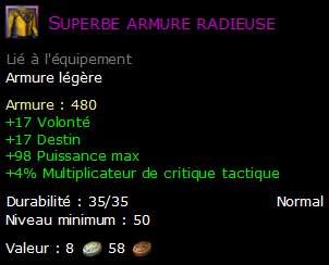 Superbe armure radieuse