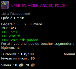 Epée en acier ancien polie