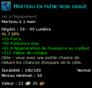 Marteau en frêne noir gravé