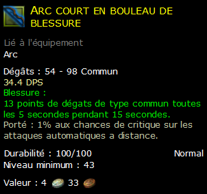 Arc court en bouleau de blessure