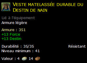 Veste matelassée durable du Destin de nain