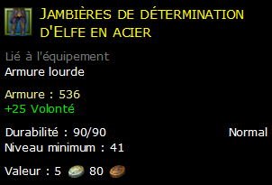 Jambières de détermination d'Elfe en acier