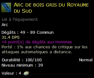 Arc de bois gris du Royaume du Sud