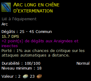 Arc long en chêne d'extermination