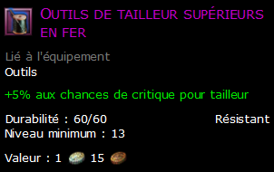 Outils de tailleur supérieurs en fer