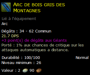 Arc de bois gris des Montagnes