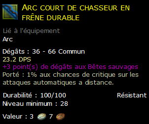 Arc court de chasseur en frêne durable