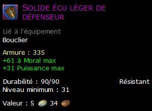 Solide écu léger de défenseur