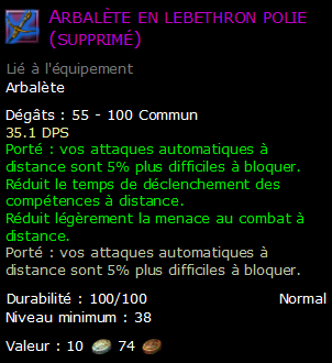 Arbalète en lebethron polie (supprimé)