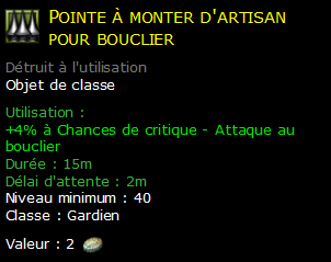 Pointe à monter d'artisan pour bouclier