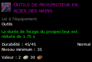 Outils de prospecteur en acier des nains