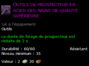 Outils de prospecteur en acier des nains de qualité supérieure