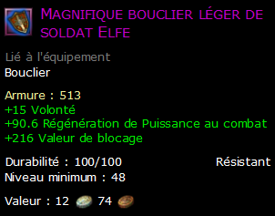 Magnifique bouclier léger de soldat Elfe