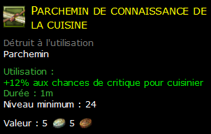 Parchemin de connaissance de la cuisine