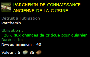 Parchemin de connaissance ancienne de la cuisine