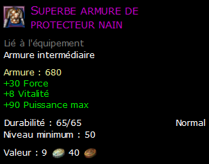 Superbe armure de protecteur nain