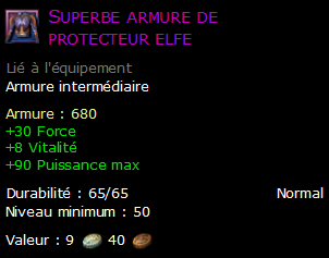 Superbe armure de protecteur elfe