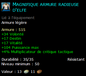 Magnifique armure radieuse d'elfe