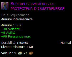 Superbes jambières de protecteur d'Ouistrenesse