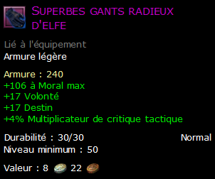 Superbes gants radieux d'elfe