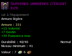 Superbes jambières d'érudit elfe