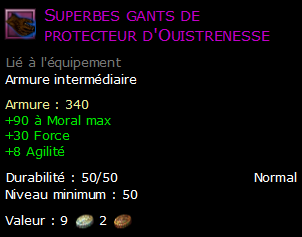 Superbes gants de protecteur d'Ouistrenesse