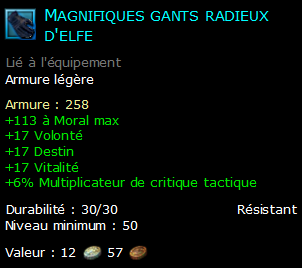 Magnifiques gants radieux d'elfe