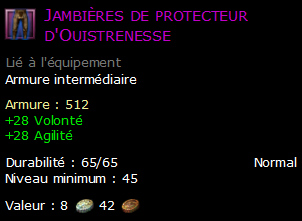 Jambières de protecteur d'Ouistrenesse