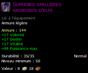 Superbes spallières radieuses d'elfe