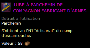 Tube à parchemin de compagnon fabricant d'armes