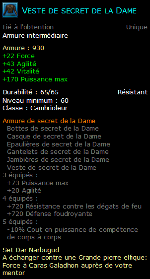 Veste de secret de la Dame