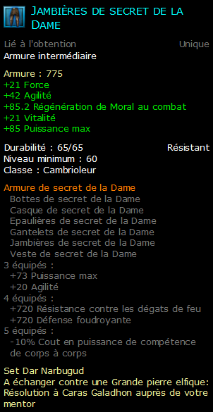 Jambières de secret de la Dame