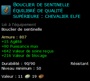 Bouclier de sentinelle équilibré de qualité supérieure : chevalier elfe