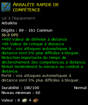 Arbalète rapide de compétence