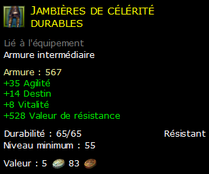 Jambières de célérité durables