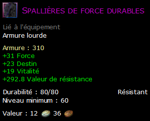 Spallières de force durables