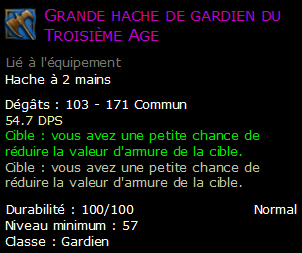 Grande hache de gardien du Troisième Age