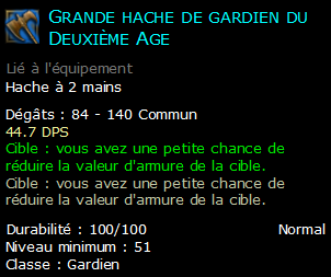 Grande hache de gardien du Deuxième Age