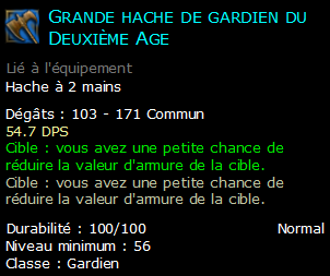 Grande hache de gardien du Deuxième Age