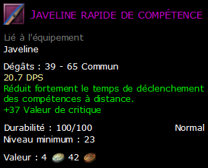 Javeline rapide de compétence