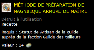 Méthode de préparation de magnifique armure de maître