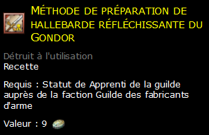 Méthode de préparation de hallebarde réfléchissante du Gondor