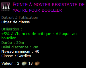 Pointe à monter résistante de maître pour bouclier